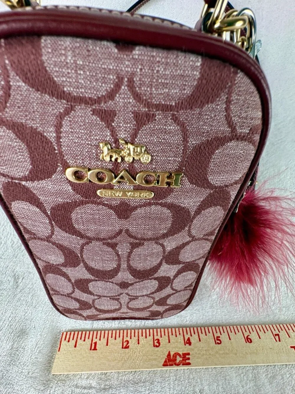 Coach Eva Phone Crossbody in Signature Chambray and Leather in Wine with Charm - Picture 16 of 16